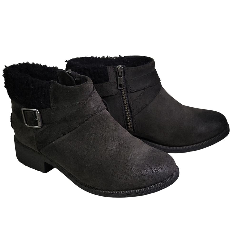 UGG Benson Waterproof Black Leather Ankle Boots Womens Size 7
